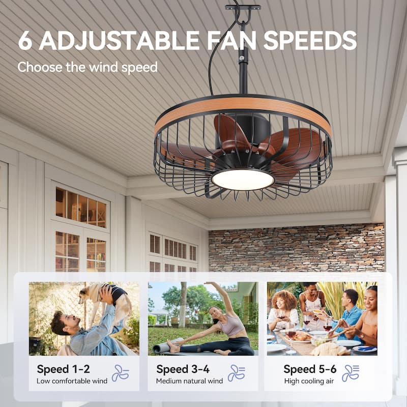 19" Waterproof Plug-in Outdoor Ceiling Fan with Light and Remote(5-Blade)
