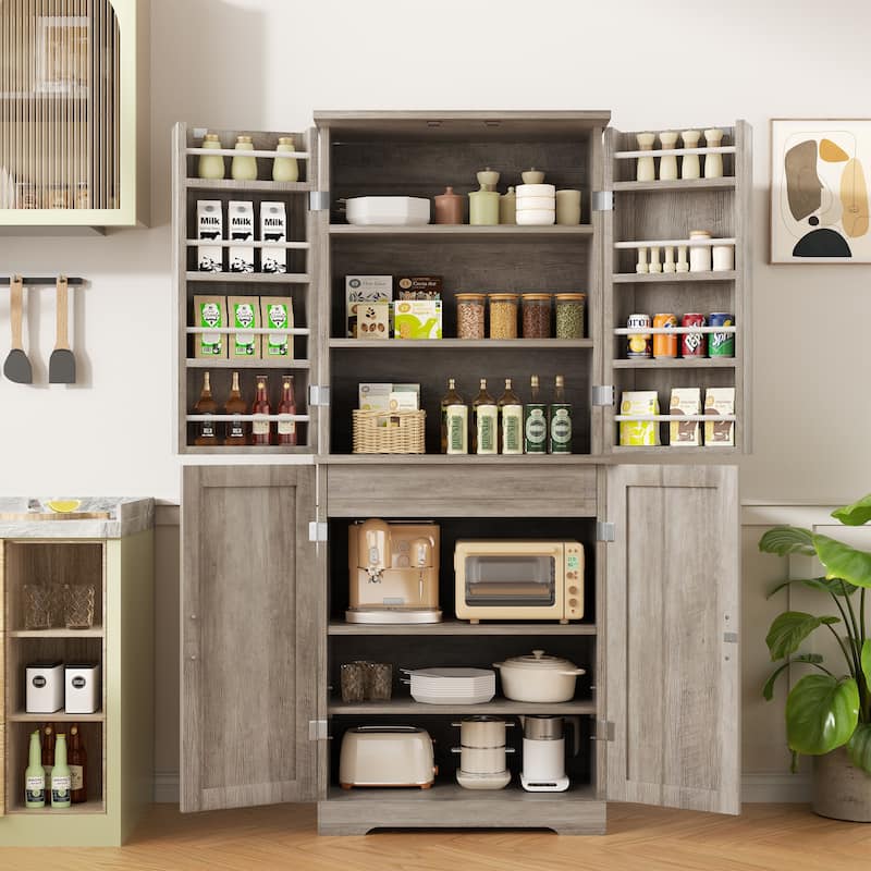 Kitchen Pantry Cabinet with Adjustable Shelves - Freestanding Storage Organizer