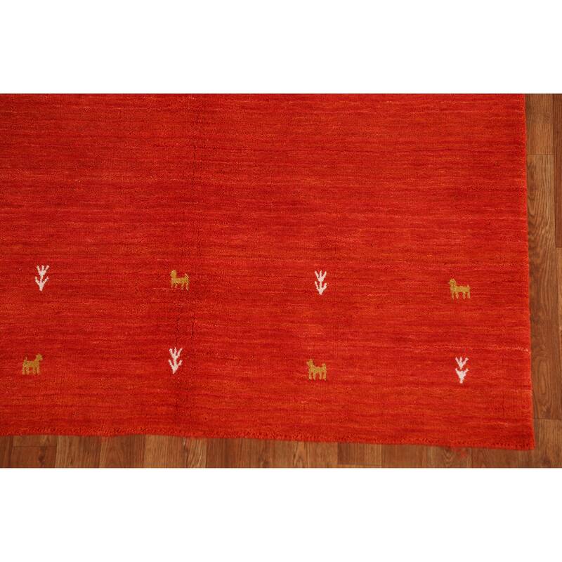 Hand Knotted Oriental 100% Wool Carpet Tribal Animal Pictorial Oranges & Rust Gabbeh Area Rug - 6' 6'' X 4' 6''