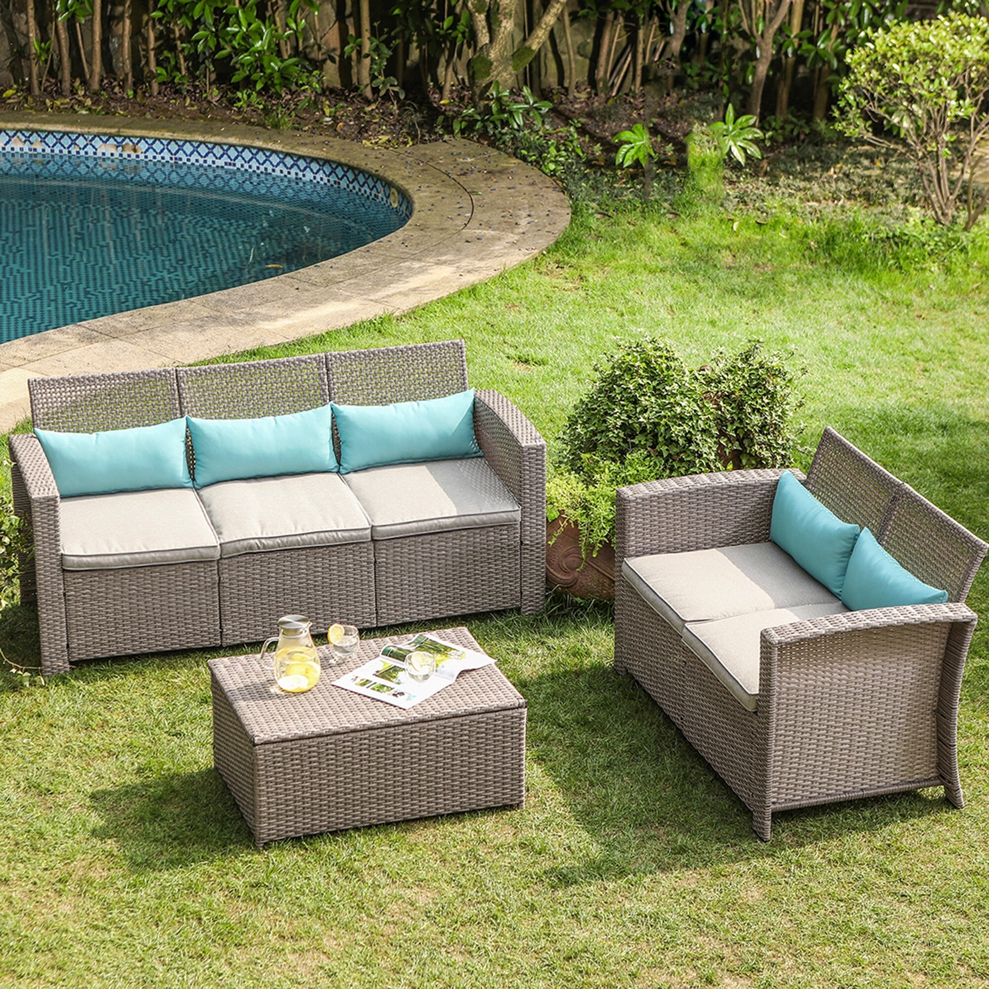 Shop Cosiest 3 Piece Outdoor Patio Wicker Sectional Sofa Set With Cushions Overstock 31500508