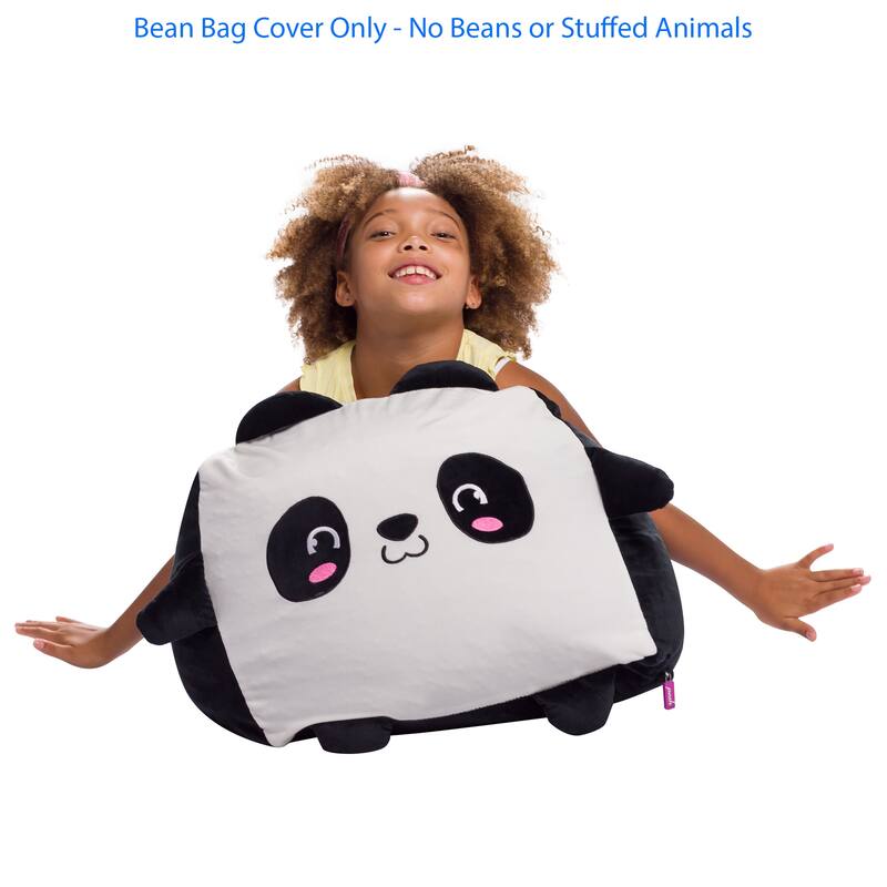 Stuffed Animal Storage Bean Bag Chair Cover only for Kids, Toy Holder - Medium - 18 inch - Black Panda