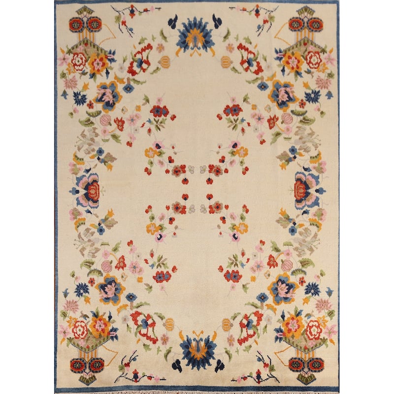 Floral Heriz Serapi Indian Area Rug Handmade Wool Carpet - 7'9" x 9'9"
