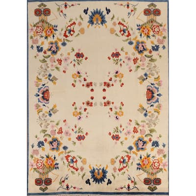 Floral Heriz Serapi Indian Area Rug Handmade Wool Carpet - 7'9" x 9'9"