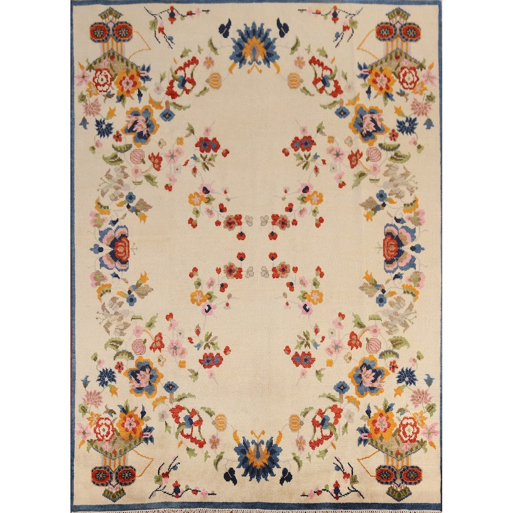 Floral Heriz Serapi Indian Area Rug Handmade Wool Carpet - 7'9" x 9'9"