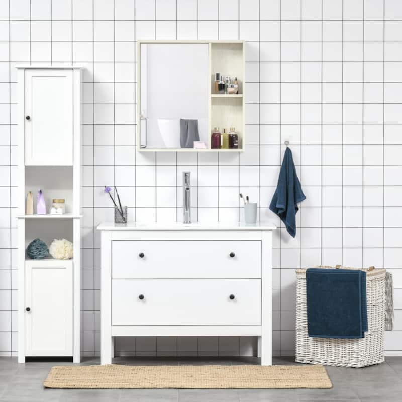Bathroom Medicine Cabinet with Mirror, Storage Shelf,White - White