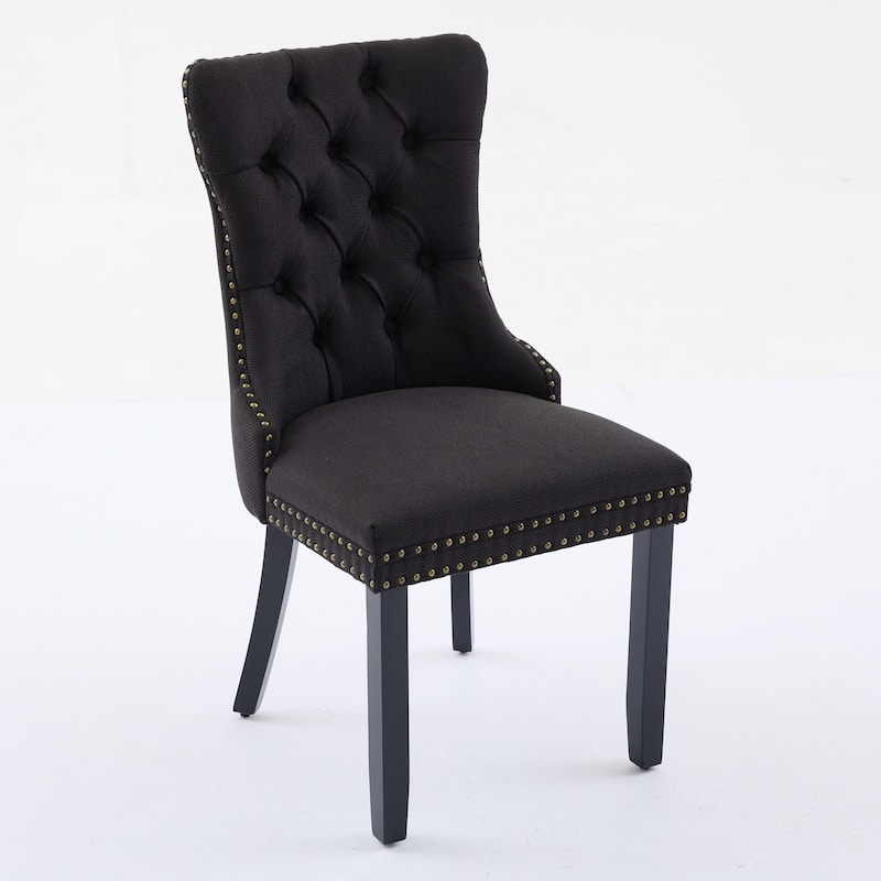 Solid Wood Dining Chairs Set of 2, Tufted Upholstered Kitchen Side Chairs, Dining Chair with Wood Legs & Nailhead Trim
