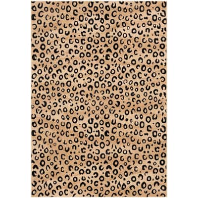 Well Woven Modern Leopard Animal Prints Black and Ivory Mat Accent Rug - 2'7 x 3'11