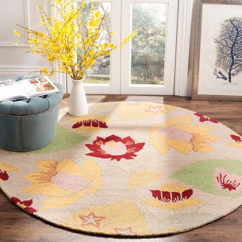 SAFAVIEH Handmade Blossom Nafsika Modern Floral Wool Rug - 6' Round - Ivory/Multi