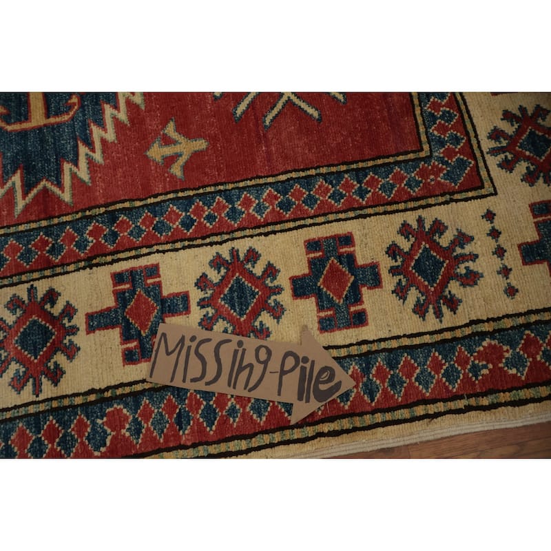 Hand Knotted Oriental 100% Wool Carpet Traditional Geometric Red Kazak Area Rug - 4' 11'' X 3' 8''