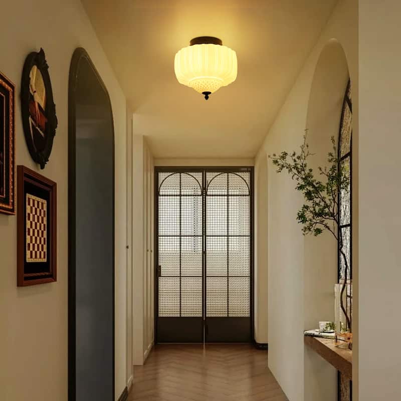 12.6" Modern Coastal Schoolhouse Semi-Flush Mount Ceiling Light with Milk Textured Glass for Bedroom, Kitchen, Entryways