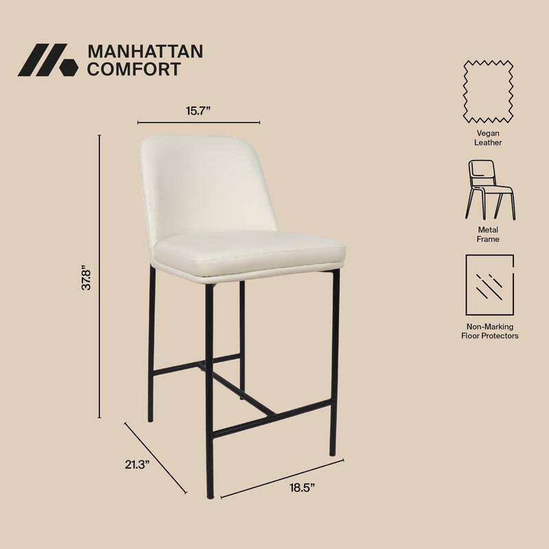 Manhattan Comfort Loft Vegan Leather Metal Counter Stool - Set of 2