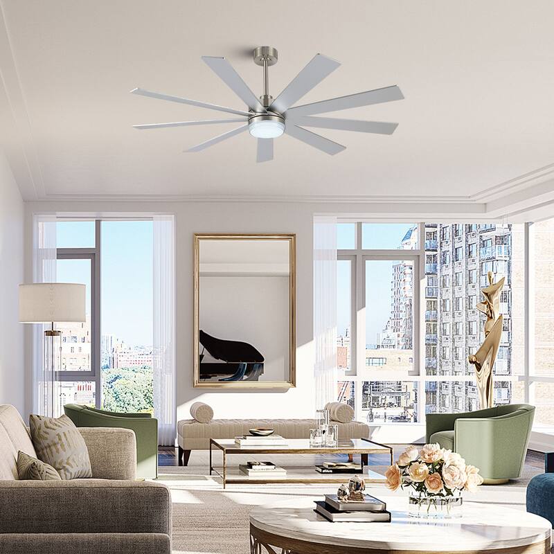 WINGBO 65/72 inch DC Motor Indoor Ceiling Fan with Light & Remote... - 65 - Nickel