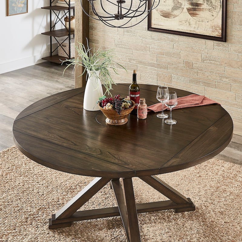 Sylvestra Espresso Convertible Dining Table with Lazy Susan
