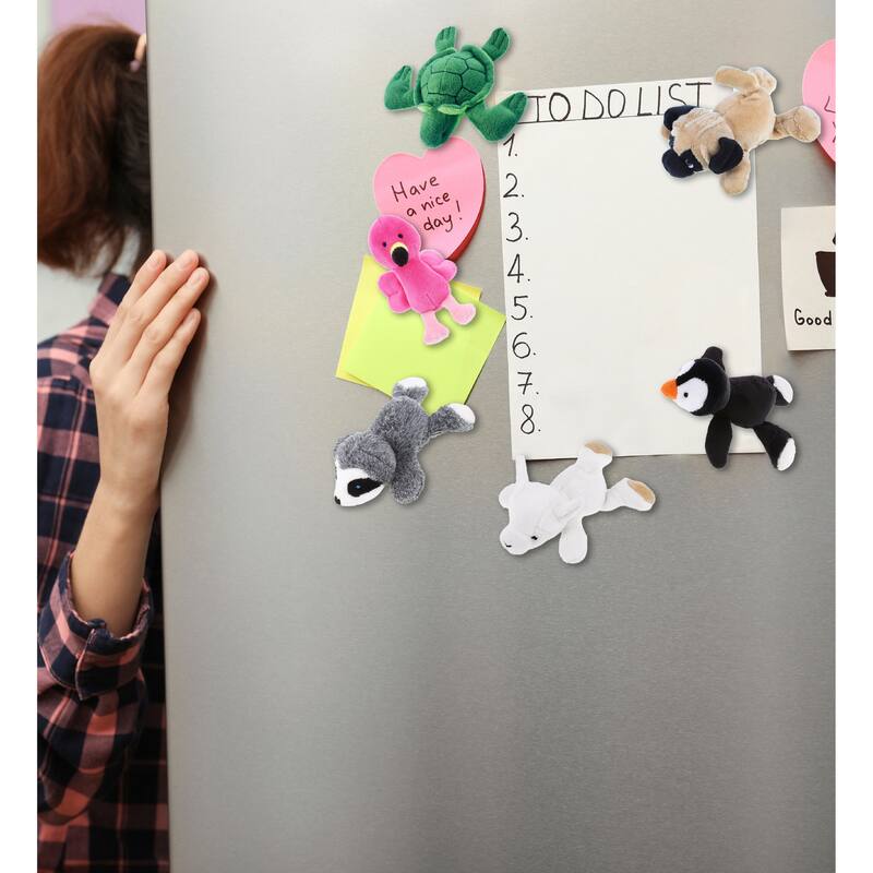 DolliBu Fluffy Cool Animals Stuffed Plush Magnets Kit - 6 Pc. Set - 4.4 inches