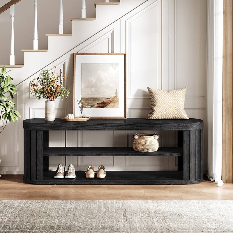 Wooden Entryway Dining Bench with Shoe Storage, Bedroom Hallway Living Room End of Bed Stool Accent Bench