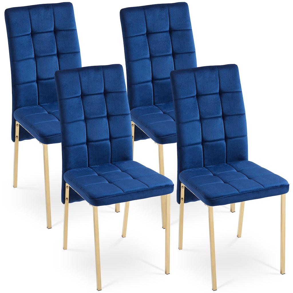 Set Of 4 Velvet High Back Nordic Dining Chair Modern Fabric Chair with Golden Color Legs for Home, Kitchen and Cafe Bar Use