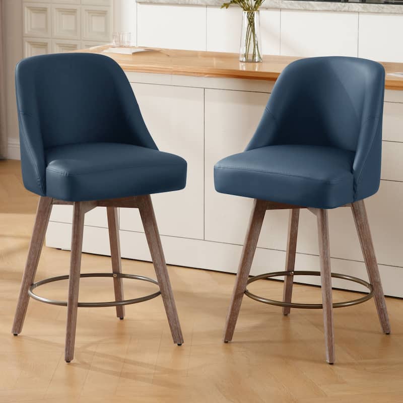 26" Counter Height Swivel Bar Stool, Upholstered Counter Stools - 39.37" (H) x 22.44" (D) x 21.65" (W) - Set of 2 - PU Blue