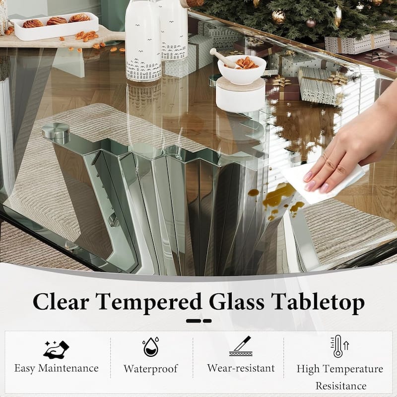 78 inch and 94 inch Glass Dinner Table Falcone Kitchen and Dining Table