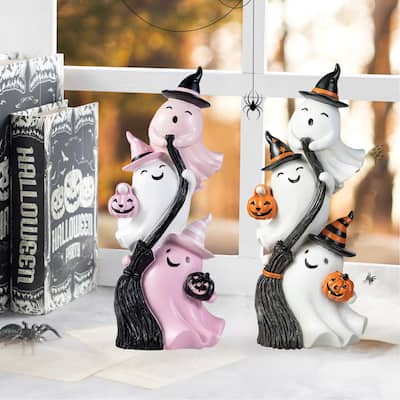 Glitzhome 13''H Halloween Polyresin Pink or White Stacked Ghost Table Decor