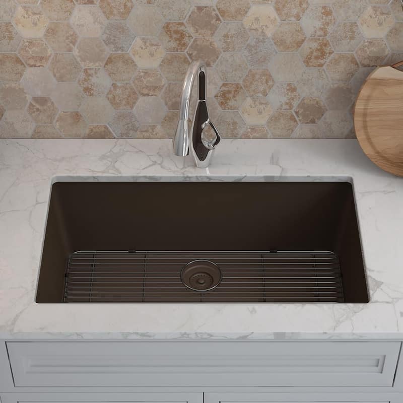 Lexicon Drop-In Quartz 32 Inch Single Bowl Kitchen Sink Kit - 32"x19"