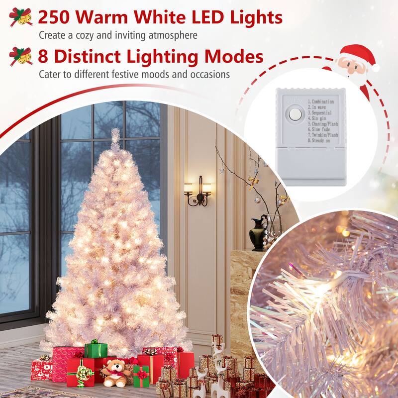 Gymax 6 FT Artificial Tinsel Christmas Tree w/ 250 Lights 8 Modes 688