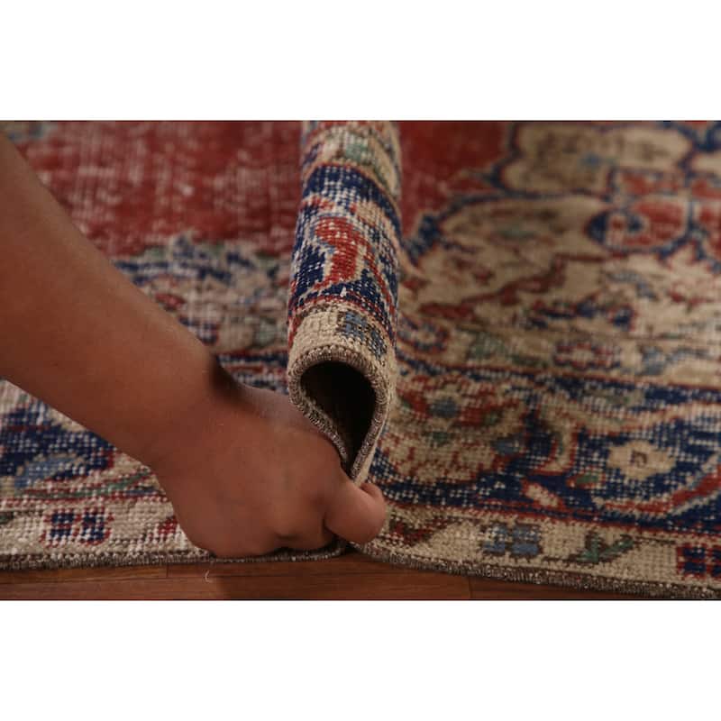 Distressed Oushak Turkish Vintage Area Rug Hand-Knotted Wool Carpet - 4'10" x 8'7"