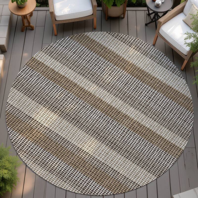 Machine Washable Indoor/ Outdoor Cabana Stripe Chantille Rug - Chocolate - 8' x 8'