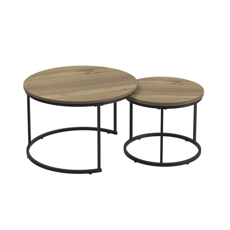 Round Nesting Coffee Table with Sturdy Metal Frame (Set of 2)