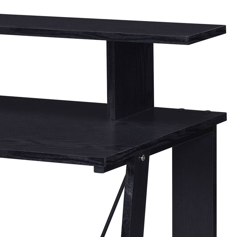 Modern Writing Desk with Storage Shelves and Sturdy Metal V-Back Reinforcement for Home or Office Workspace
