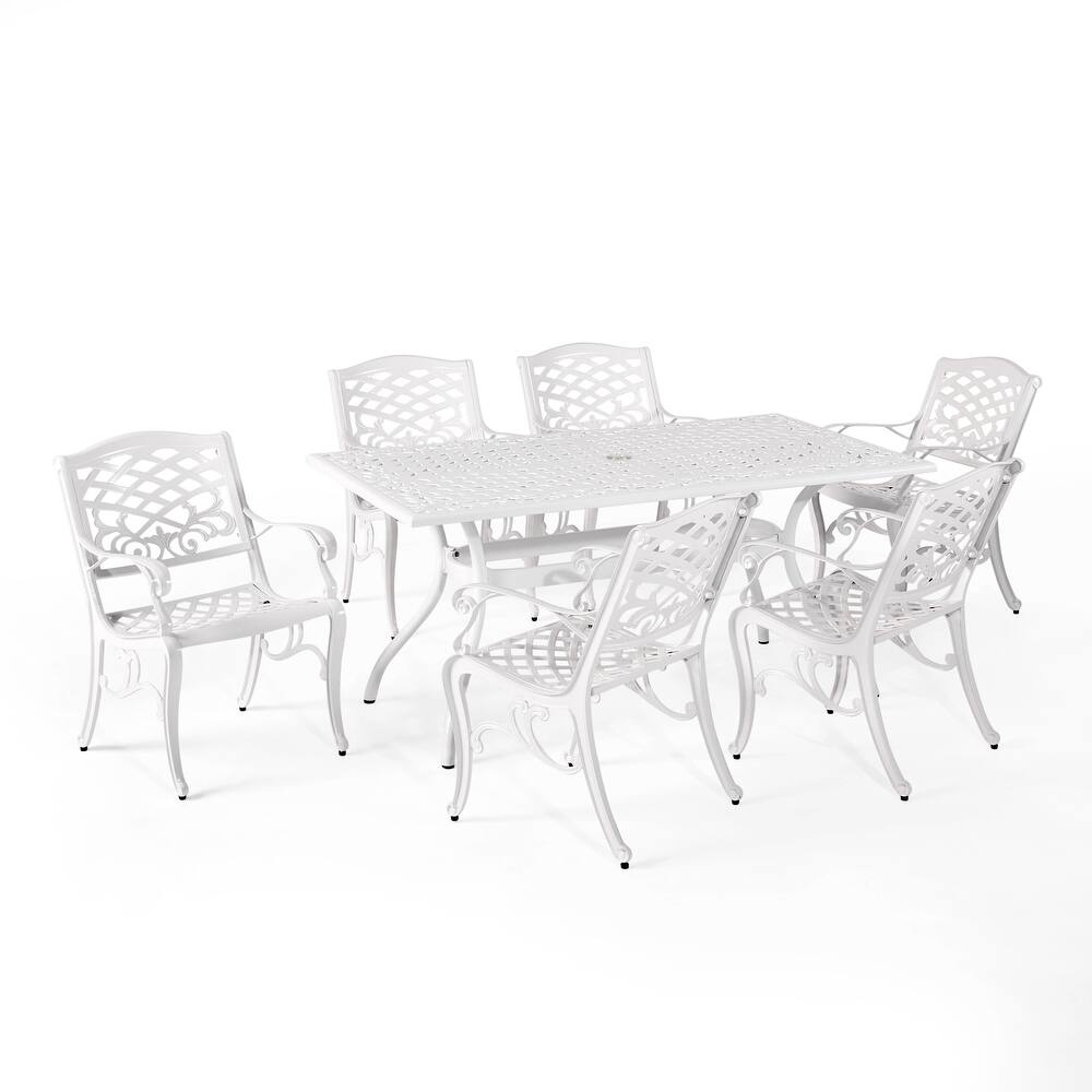Phoenix Traditional Outdoor Aluminum 7 Piece Dining Set by Christopher Knight Home