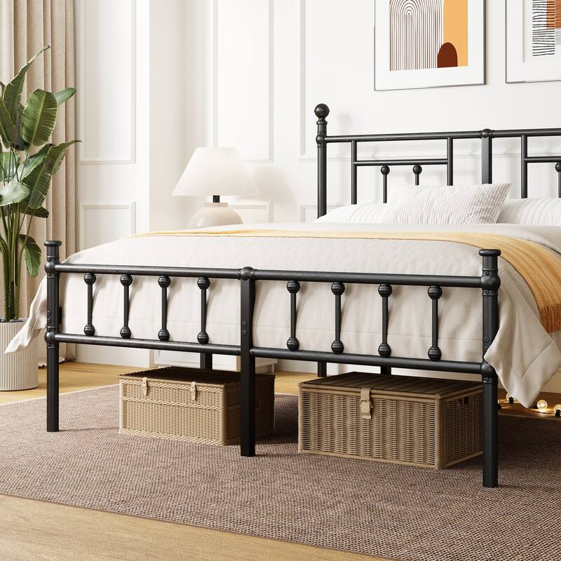Black Metal Bed Frame with Headboard and Underbed Storage, Easy Assembly