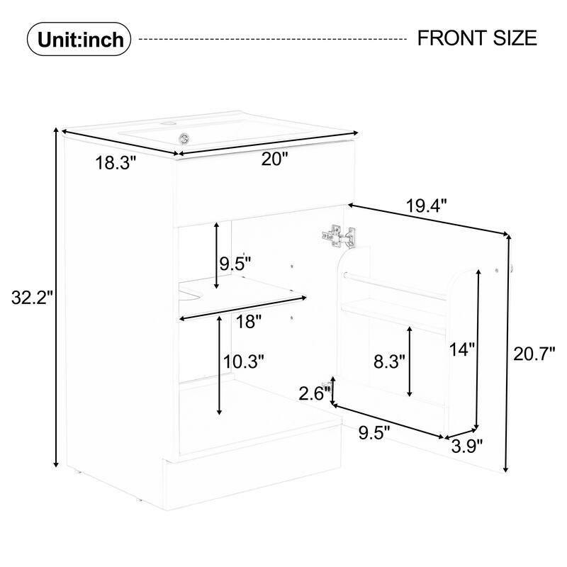 20" Bathroom Vanity with Sink, Storage Cabinet w/Soft Closing Doors and Drawers, Adjustable Shelf, Floor Freestanding Vanities