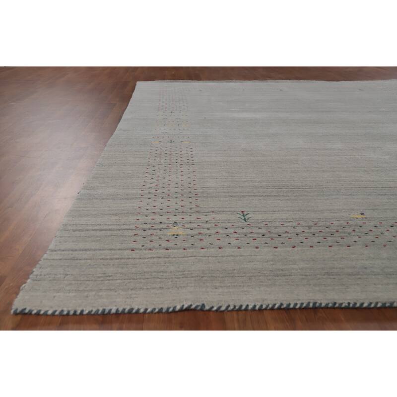 Hand Knotted Oriental 100% Wool Carpet Tribal Animal Pictorial Greys & Charcoal Gabbeh Area Rug - 9' 9'' X 7' 10''