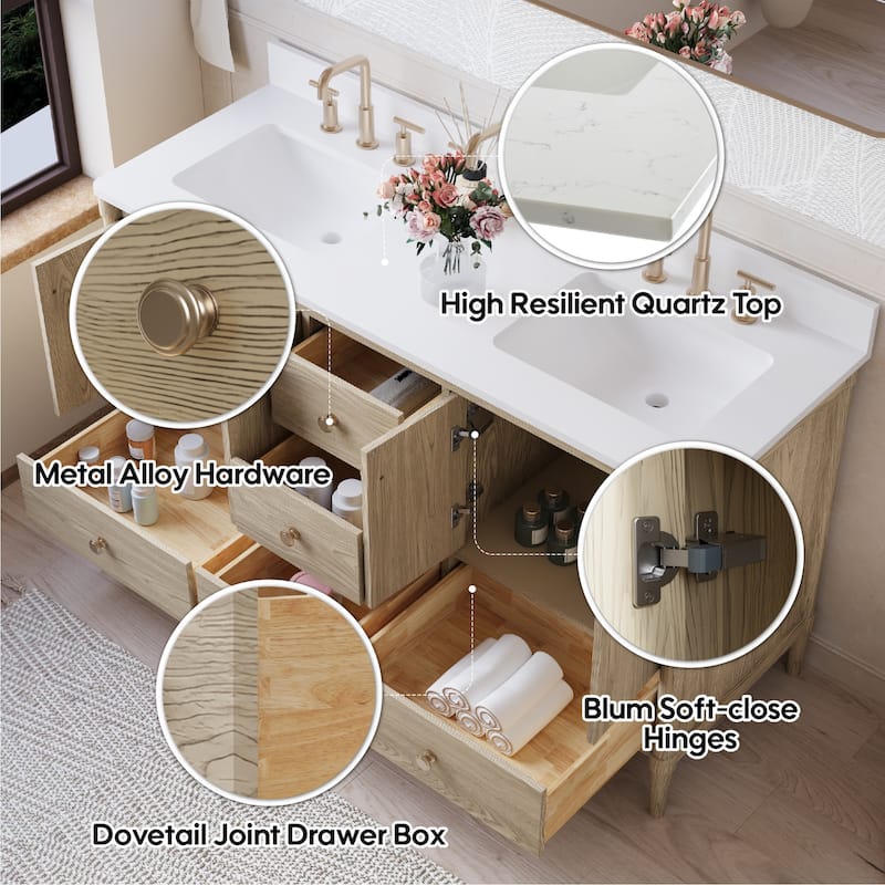 34''H Solid Wood Bathroom Vanity With Carrera White Quartz Top and Sink