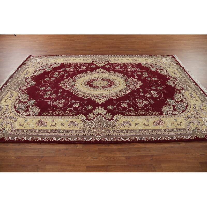 Burgundy Red Aubusson Turkish Rug Machine Made Carpet - 6'7" x 9'9"