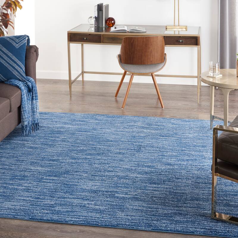 Nourison Essentials Solid Contemporary Indoor/Outdoor Area Rug - 5' Square - Navy Blue