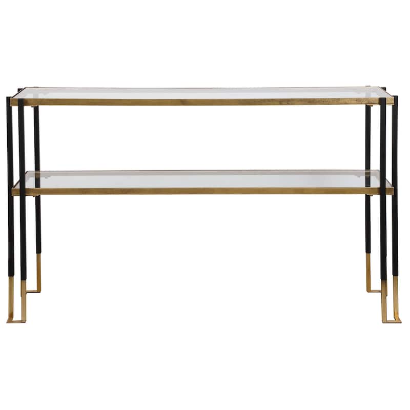 Uttermost 24978 Kentmore 14" Wide Glass Top Iron Console Table - Matte Black / Gold