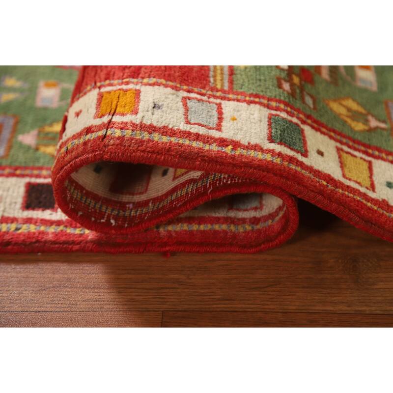 Geometric Red Abadeh Persian Vintage Area Rug Handmade Wool Carpet - 2'3"x 3'6"