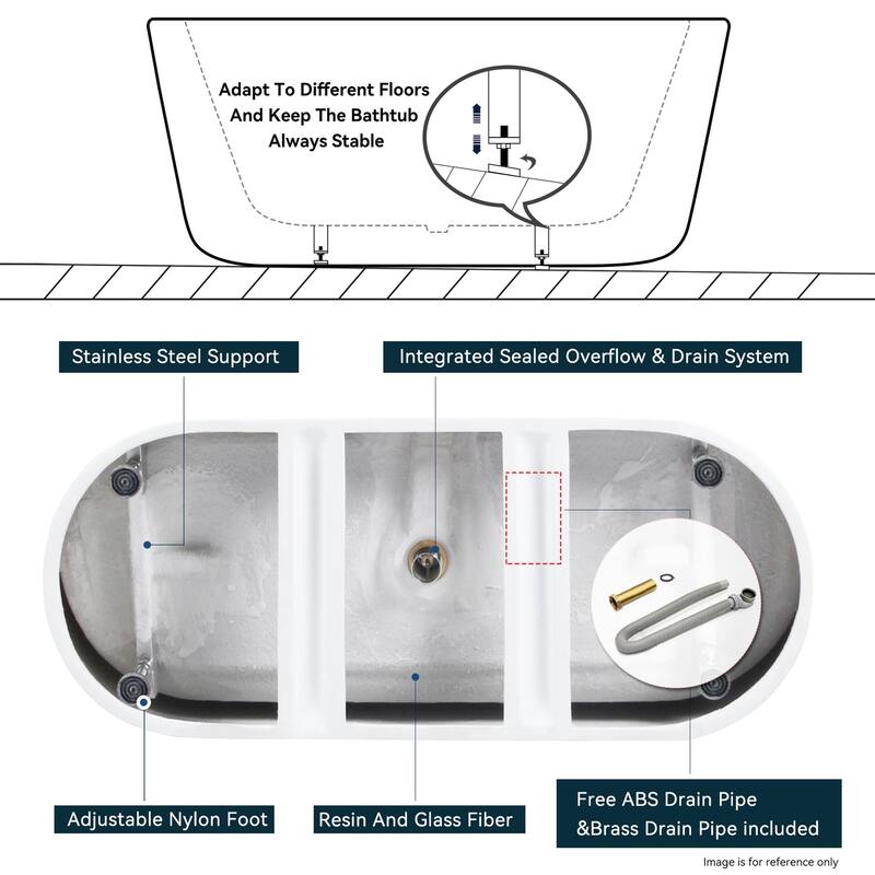 67 in. x 30 in. Acrylic Freestanding Soaking Bathtub with Center Drain in Glossy White