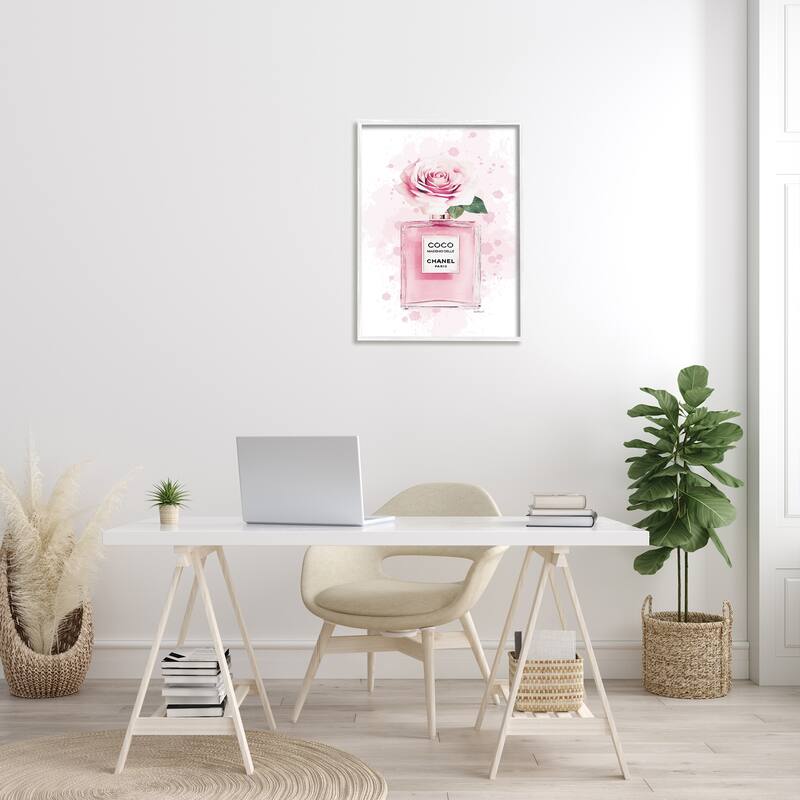 Stupell Pink Flower Perfume Fashion Glam Design Framed Wall Art