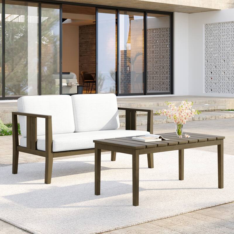 Casual 53"W Outdoor Patio Loveseat Set In Solid Teak Wood with Cushion