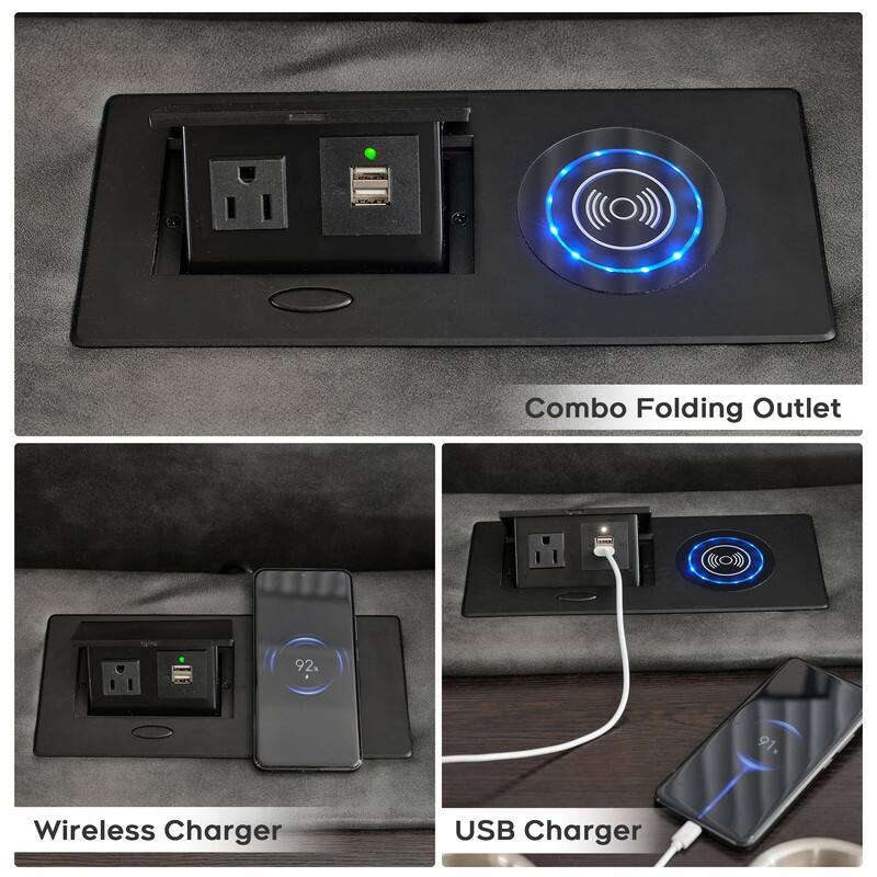 Power Recliner Sofa Set 6-Seater with Zero Gravity,Bass Speaker,Wireless Charger,USB/Type-C Ports,LED Lights,Cup Holders,Gray