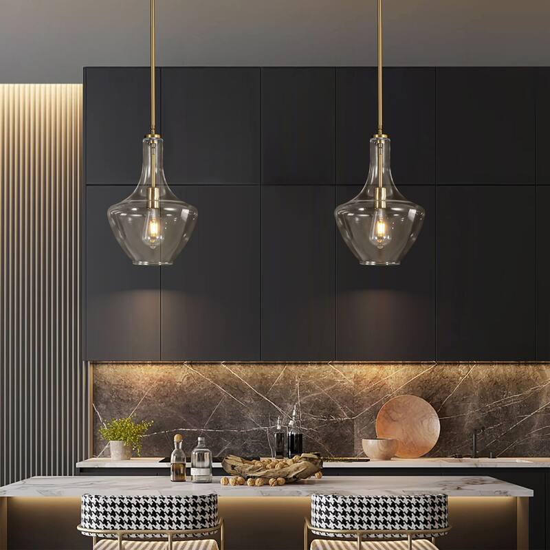 10.4" 1-Light Modern Bell-Shaped Chrome/Gold/Matte Black Clear Glass Pendant Light for Kitchen Island Dining Room