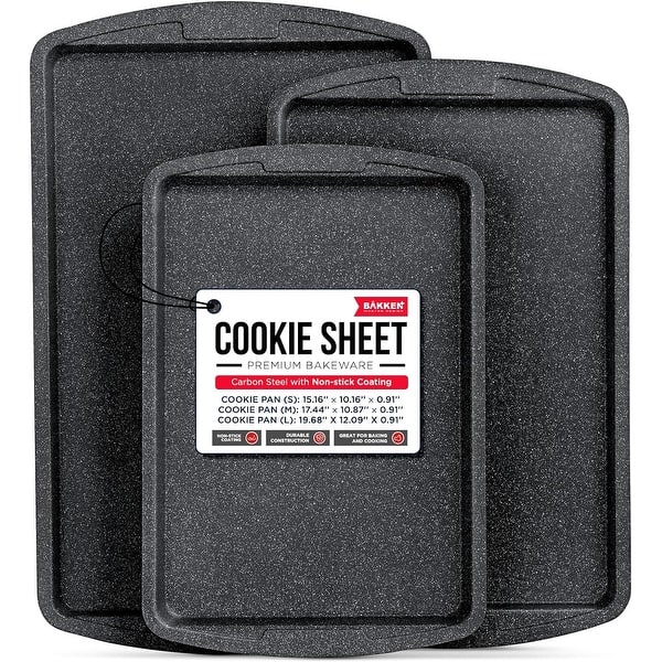 Bakken Swiss Cookie Sheet 3 Piece Set Non-Stick, Stackable Baking Pans, Deluxe Ceramic Coating - 3 Piece - Gray Marble