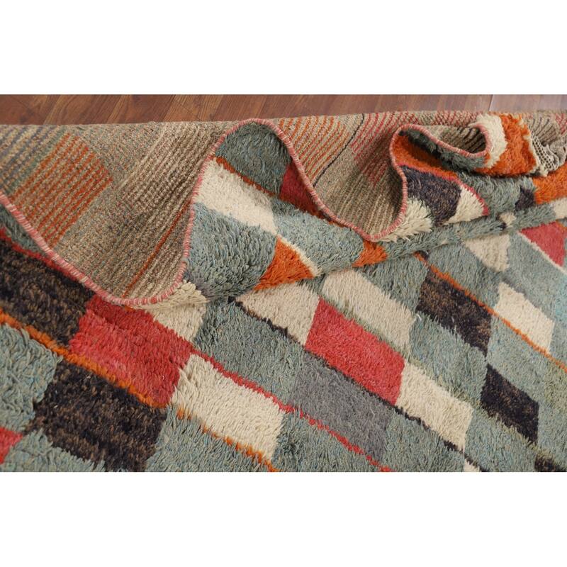 Checkered Moroccan Area Rug Hand-Knotted Wool Carpet - 8'0" x 10'11"