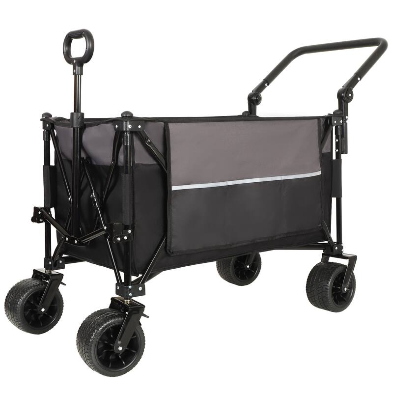 Push-Pull Folding Wagon Cart w/ Rotating Handle,360°All-Terrain Wheels