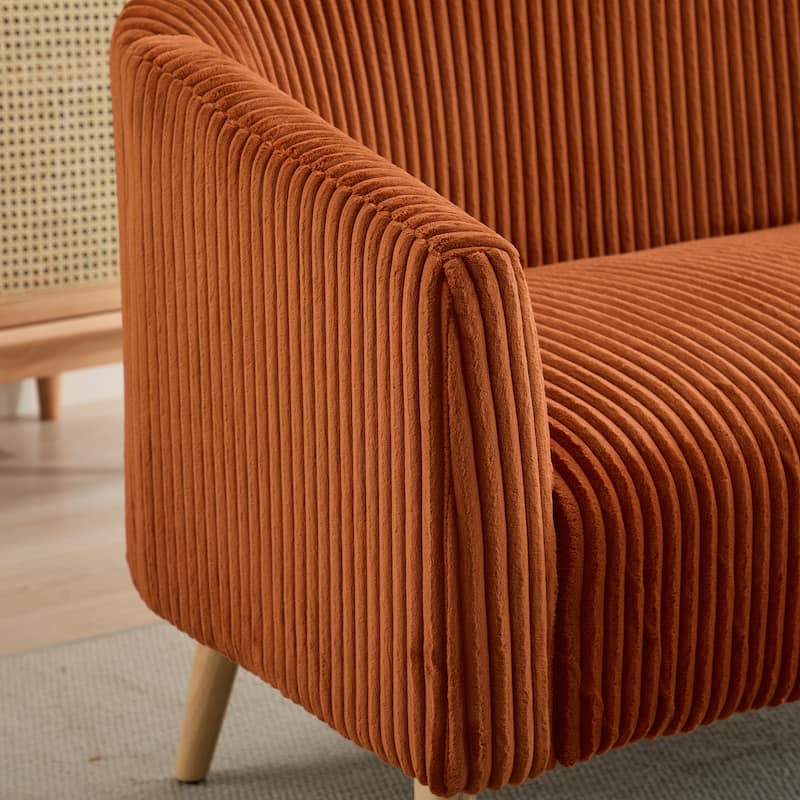 50.78" Modern Loveseat Couch Sofa, Corduroy Fabric Upholstered 2-Seat Sofa, Loveseat with Wooden Walnut Legs
