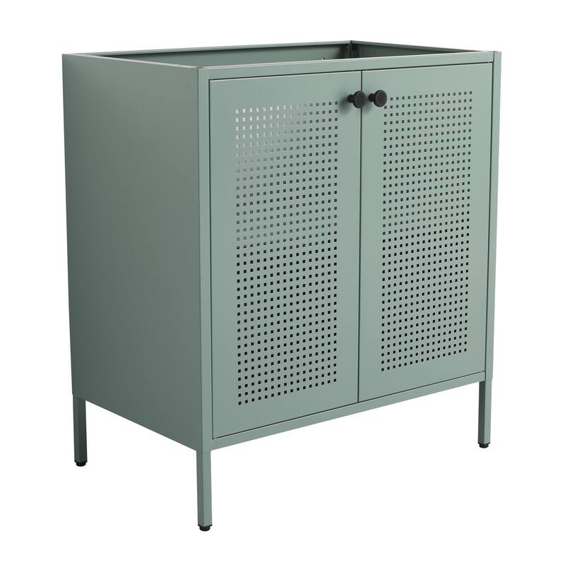 30 Inch Freestanding Bathroom Vanity Base with Adjustable Shelf and Punch-Hole Doors, Excluding Top Sink - Mint Green