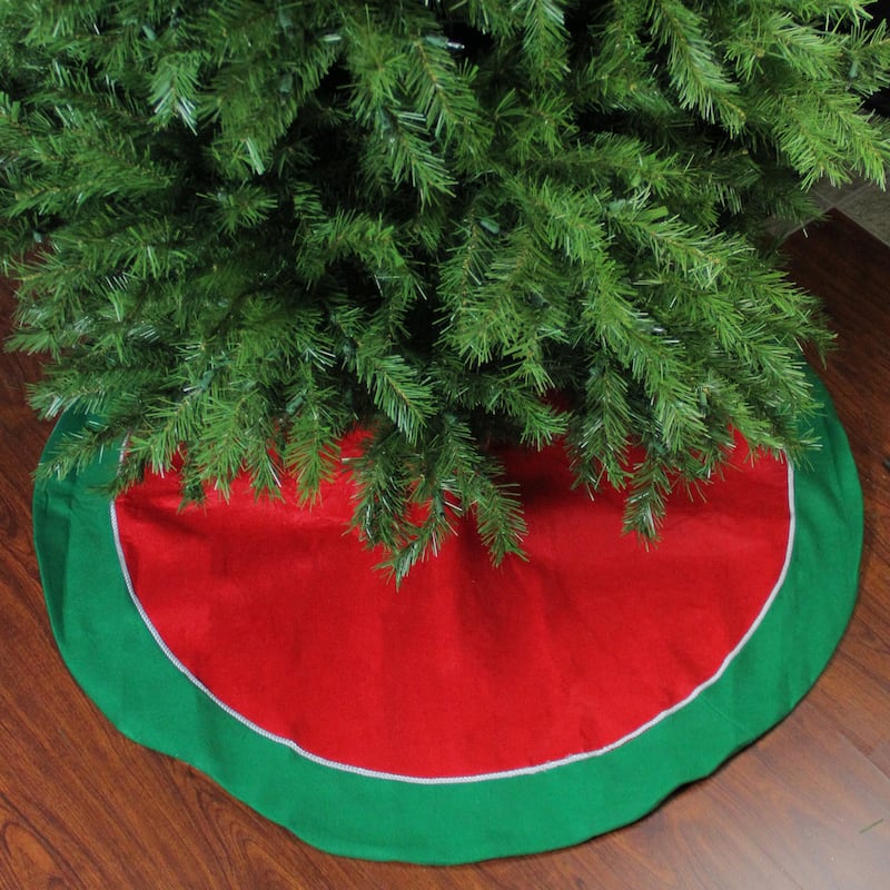 48" Red and Green Traditional Christmas Tree Skirt - 48