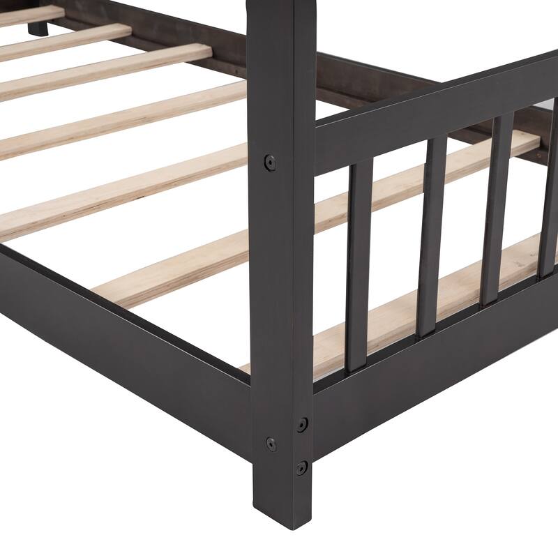 Wooden House Bed Frame with Headboard and Footboard, Cute Montessori Platform Bed with Roof for Kids, Teens, Boys or Girls